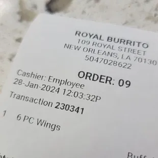 the receipt for order