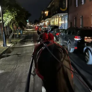 Riding down a street.