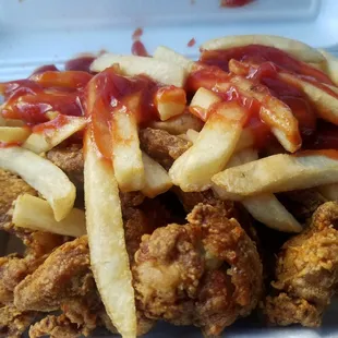 Baltimore's famous... "4 wings and fries" no  salt and pepper but add that ketchup baby!