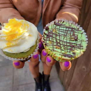 Shamrock baby cheesecake and green velvet cupcake