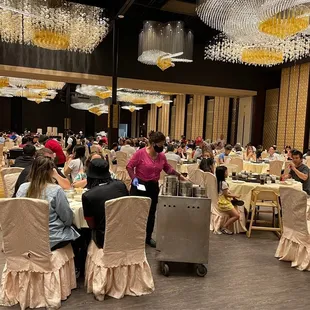 dining room with beautiful chandeliers