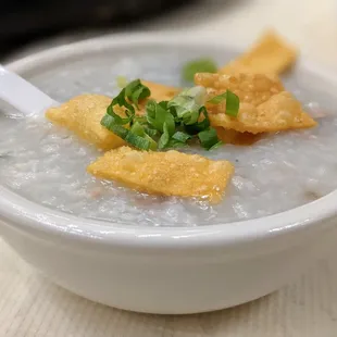 Congee. Juk. Rice porridge. Dim sum prices: $4.50 (R-small), $5.50 (R-large), $7.50 (T-special).