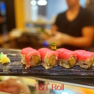 a close up of a sushi roll