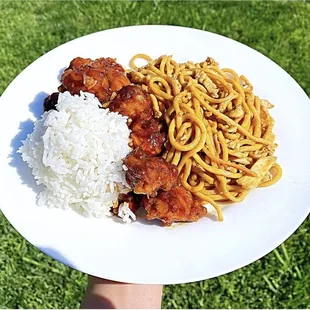 White rice, C8. Orange Chicken, chicken N1. Lo Mein Noodles