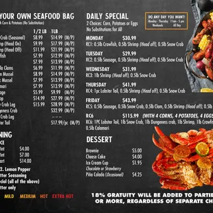 the menu of the restaurant