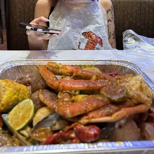 Custom order: 1/2lb of crab, shrimp, sausage, crawfish, mussels, and scallops