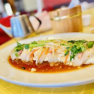 Steamed fish on tofu. Worth the trip!
