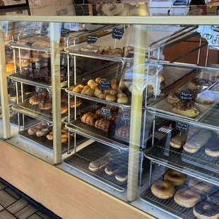 a display case full of donuts