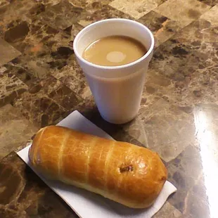 Jalapeño Kolache with a small coffee, Royal Donuts