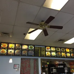 the menu and ceiling fan