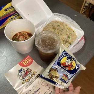 Shrimp fried rice, Chili Wonton, Lemon Tea