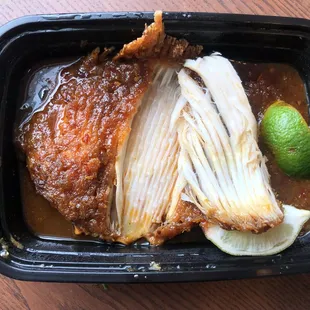 (Take-out) Grill stingray in sambal sauce. Absolutely delicious and must try!