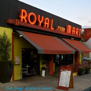 Streamline Art Deco neon is rare in San Diego. Royal Food Mart has one of the best examples