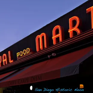 Streamline Art Deco neon is rare in San Diego. Royal Food Mart has one of the best examples