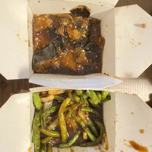 V3. Sauteed Green Beans with Onions V1. Egg Plant with Garlic Sauce