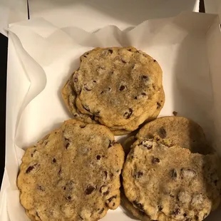 chocolate chip cookies in a box