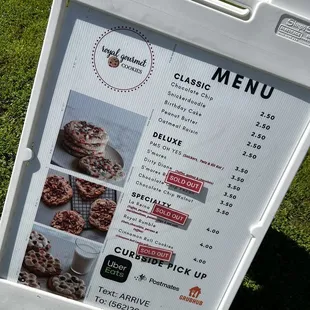 a menu on a sign