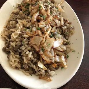 Mujadarah (rice, lentil, and grilled onions)