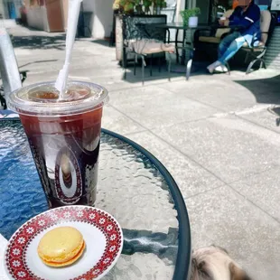 Iced Americano and lemon macaron