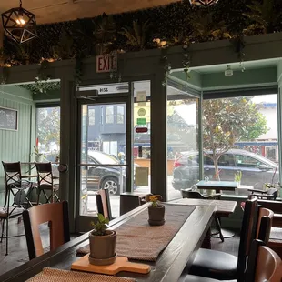 tables and chairs in a coffee shop