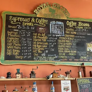 Coffee menu