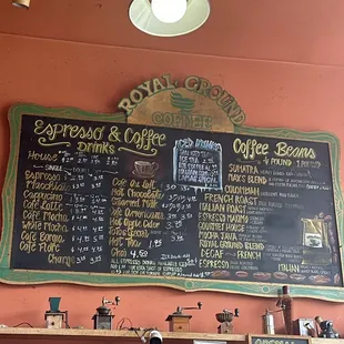 Coffee menu