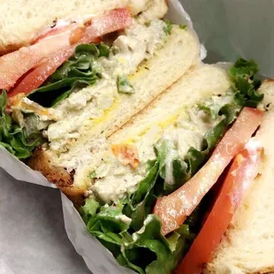 Chicken salad sandwich on Dutch crunch