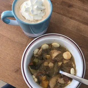 Caramel orange latte + soup