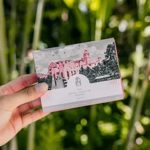 a hand holding a postcard