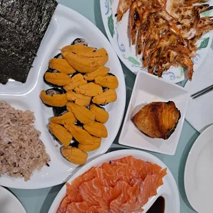 uni, chilean sea bass, salmon and whole shrimp...delicious...