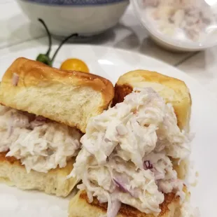 Dungeness crabmeat rolls on toasted King's Hawaiian buns