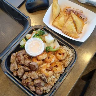 Steak &amp; shrimp combo with crab rangoon
