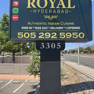 Royal Hyderabad.  Sign in front of business.