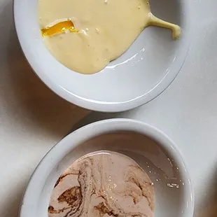 Mango mousse and chocolate mousse