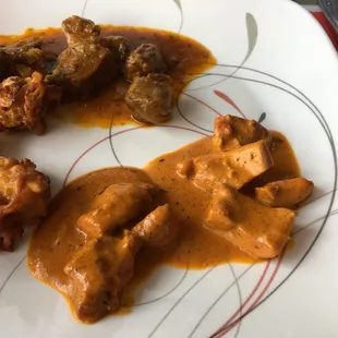 Chicken curry and goat curry