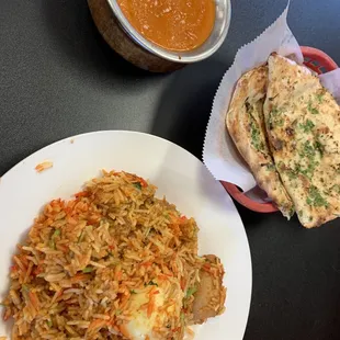 Chicken Biriyani, Butter Chicken and Garlic Naan