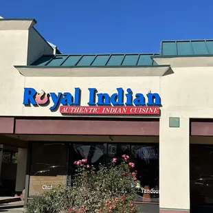 Front of the building with signage