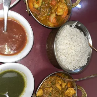chicken Lasooni and shrimp madras
