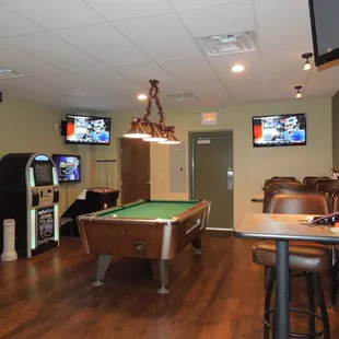 pool table and televisions