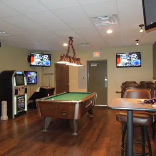billiard table and televisions