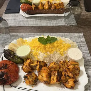 two plates of food on a table
