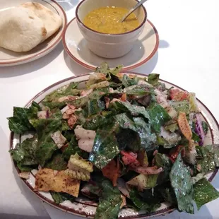 Side of Fattoush salad &amp; lentil soup
