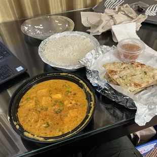 Paneer Matter and garlic naan.