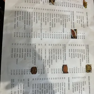 Menu up close