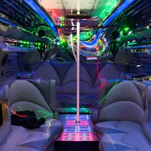 The back several seats of the best party bus OKC offers!