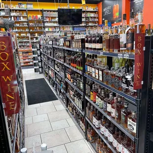 shelves of liquor in a store