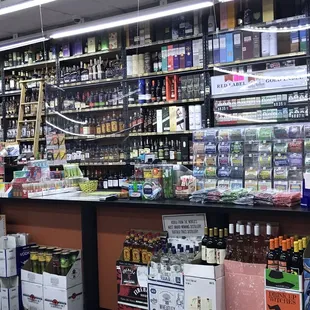 the shelves of a liquor store