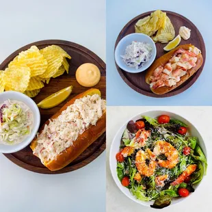 Lobster roll, Lobster Salad, and Crab roll.

100% Fresh from Maine ALWAYS!