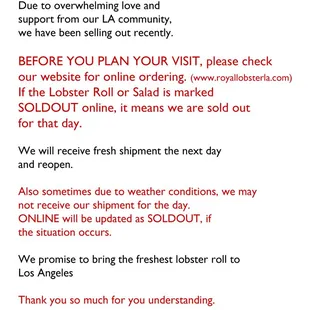 Please advise before planning your visit!