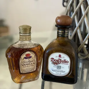 two bottles of liquor on display